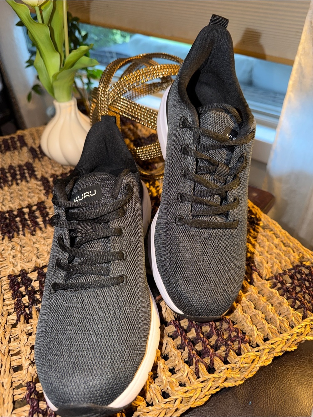 KURU Charcoal Gray Knit Lace-Up Slip-On Sneakers